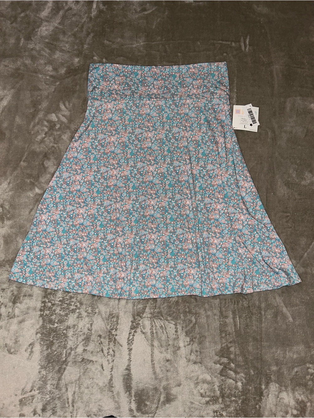 NWT LuLaRoe Blue Floral A-Line Azure Skirt with Pink Accents Large